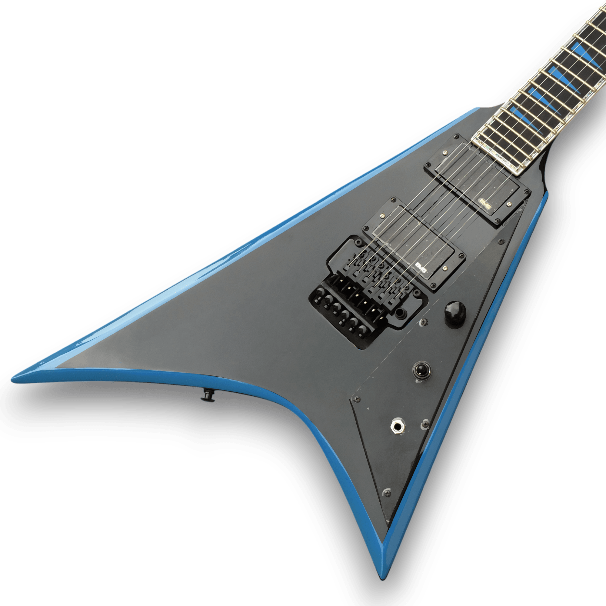 Custom Made Black V Style Blue Inlay Electric Guitar - Image 2