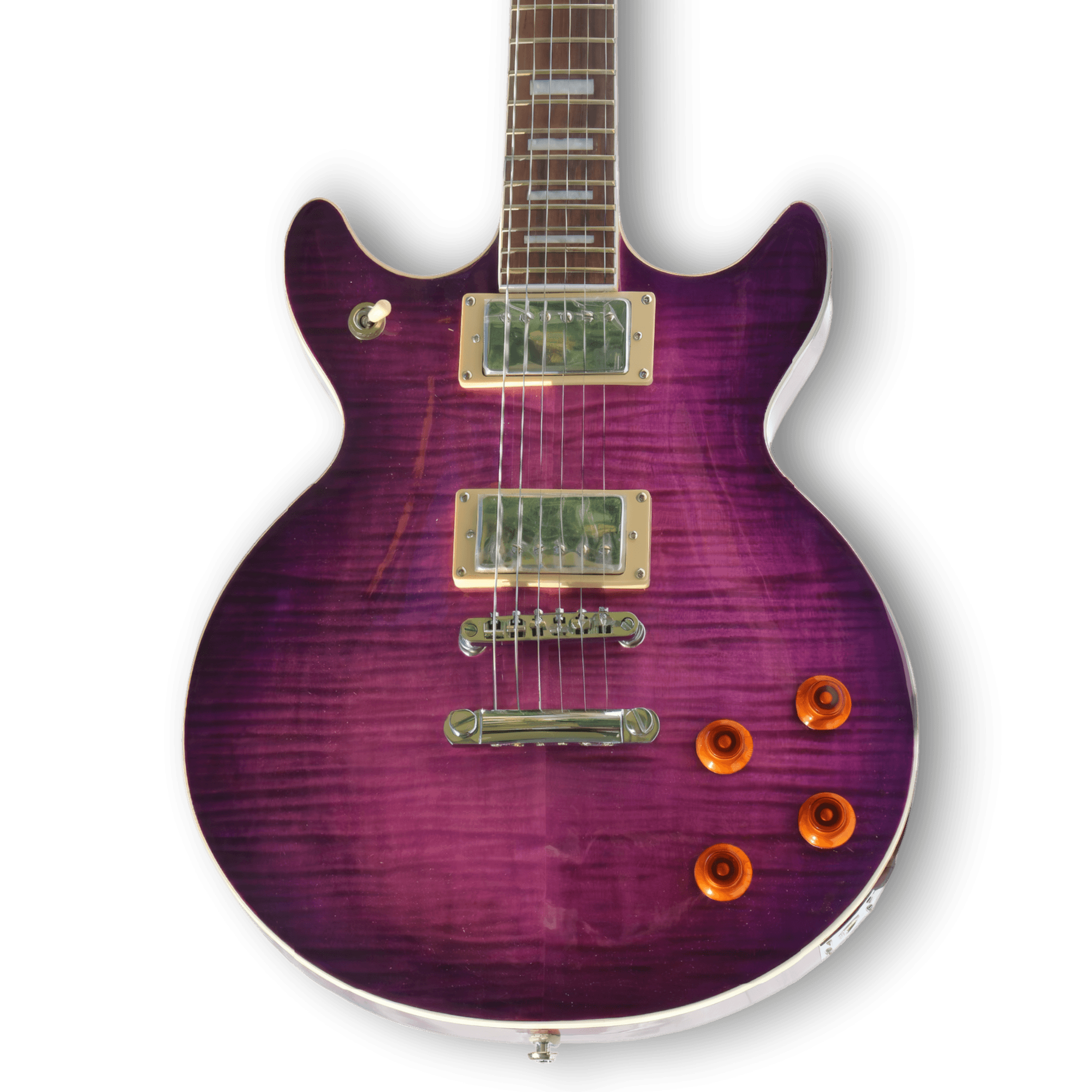 Custom Made Double Cut Style Purple Flame Maple Top 6 Strings Electric Guitar - Image 2