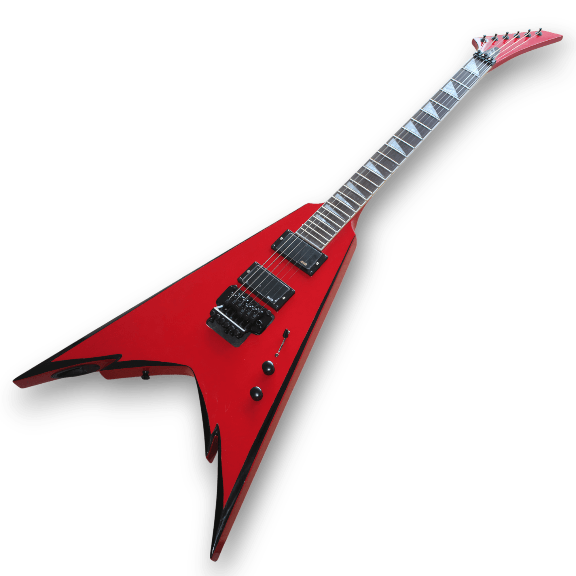 Custom Made King V Style Red With Black Bevels 6 Strings Electric Guitar