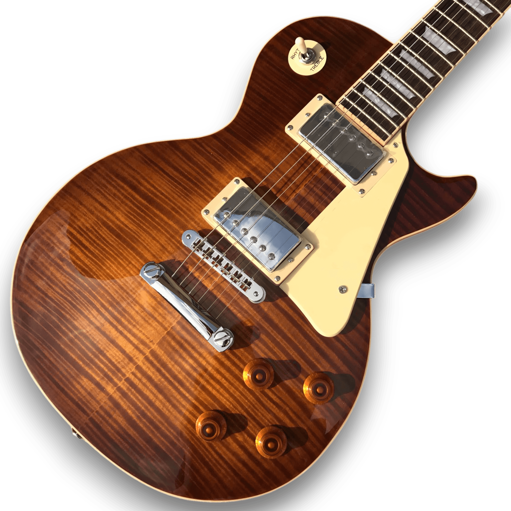Custom Made Desert Burst Flame Maple Top LP Style 6 Strings Electric Guitar - Image 2