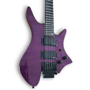 Custom Made Headless Flame Maple Top Dark Purple Style Electric Guitar