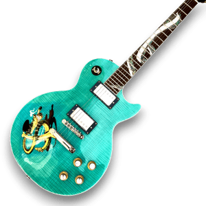 Custom Made Seafoam Slash Snakepit LP Style Flame Maple Top Snake Fretboard Inlay Electric Guitar - Image 2