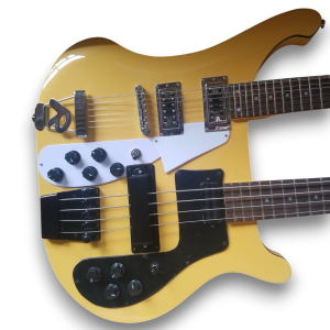Custom Made Yellow 4080 Style Double Neck 4 Strings Bass & 12 Strings Electric Guitar