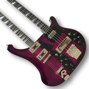 Custom Made 4080 Style Purple Double Neck 4 Strings Bass & 6 Strings Electric Guitar