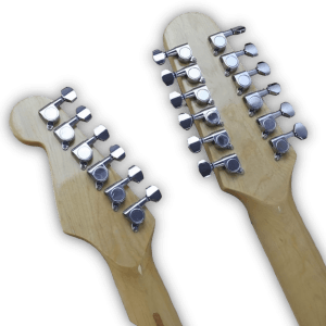 Custom Made Strat Style Yellow Cream Double Neck 6 Strings 12 Strings Electric Guitar - Image 5