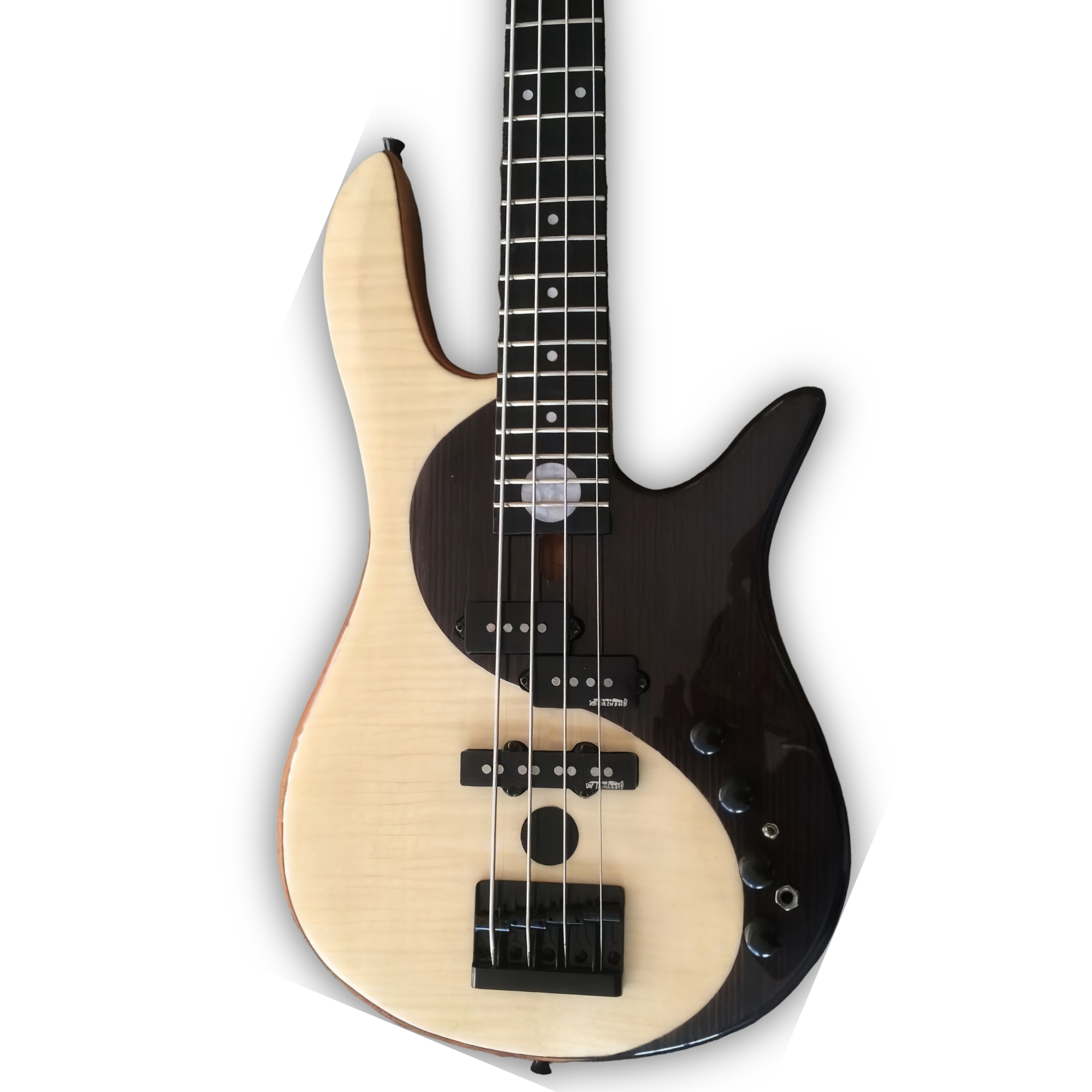 Custom Made Yin Yang Style Flame Maple Top Electric Bass - Image 2