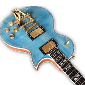 Custom Made Caribbean Blue Finish Flame Maple Top 6 Strings LP Style Electric Guitar - Image 2