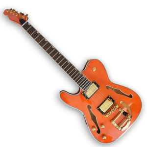 Custom Made Archtop Orange Chicke Tele Style Left Handed 6 Strings Electric Guitar - Image 2