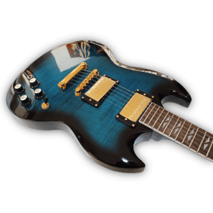 Custom Made Flame Maple Top Blue Burst SG Style 6 Strings Electric Guitar - Image 2