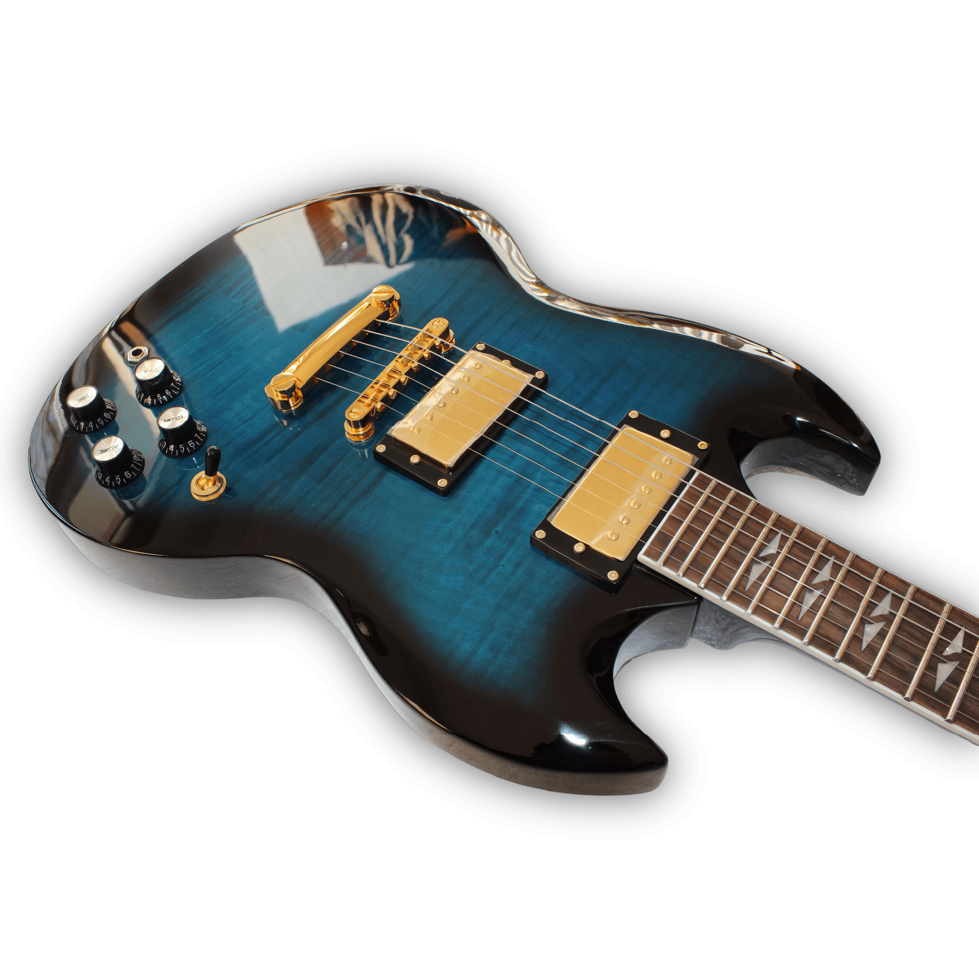 Custom Made Flame Maple Top Blue Burst SG Style 6 Strings Electric Guitar - Image 2