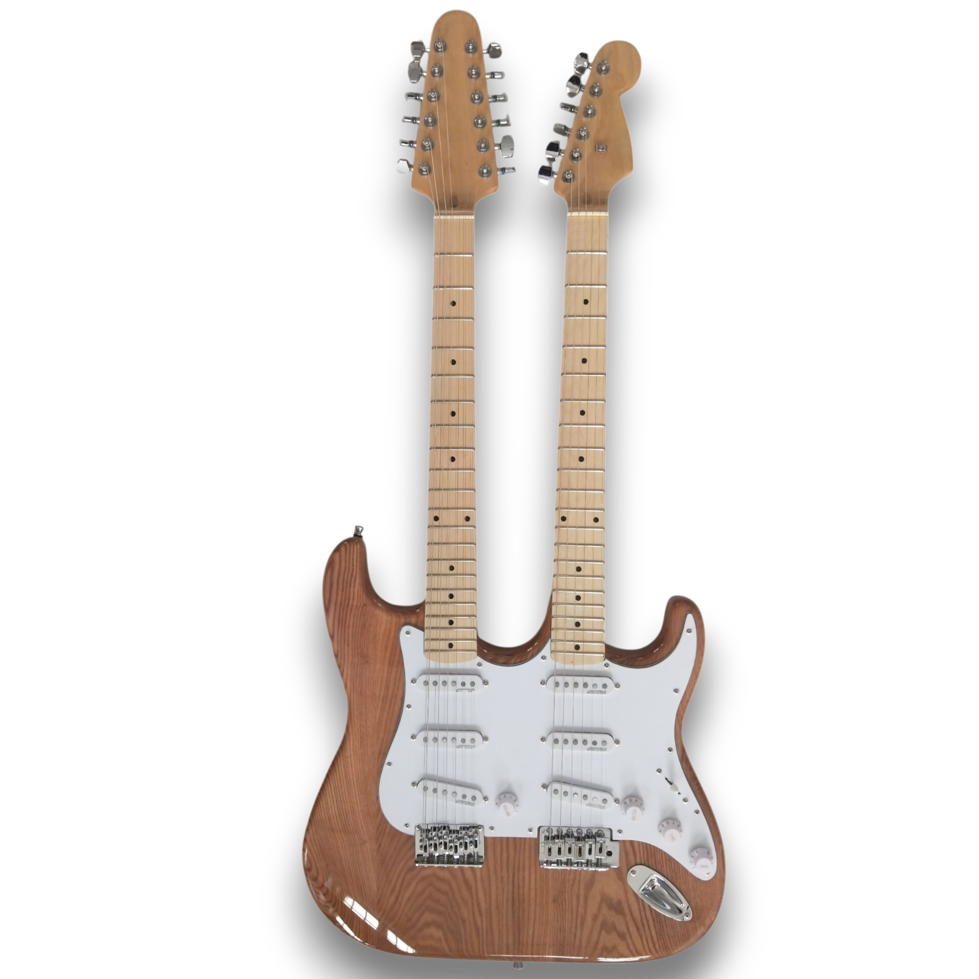 Custom Made Strat Style Natural Alder Wood Cream Double Neck 6 Strings 12 Strings Electric Guitar