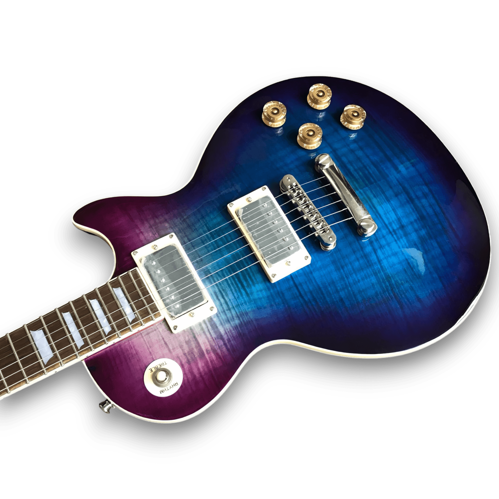 Custom Made Flame Maple Top 6 Strings LP Style Blueberry Burst Electric Guitar - Image 3