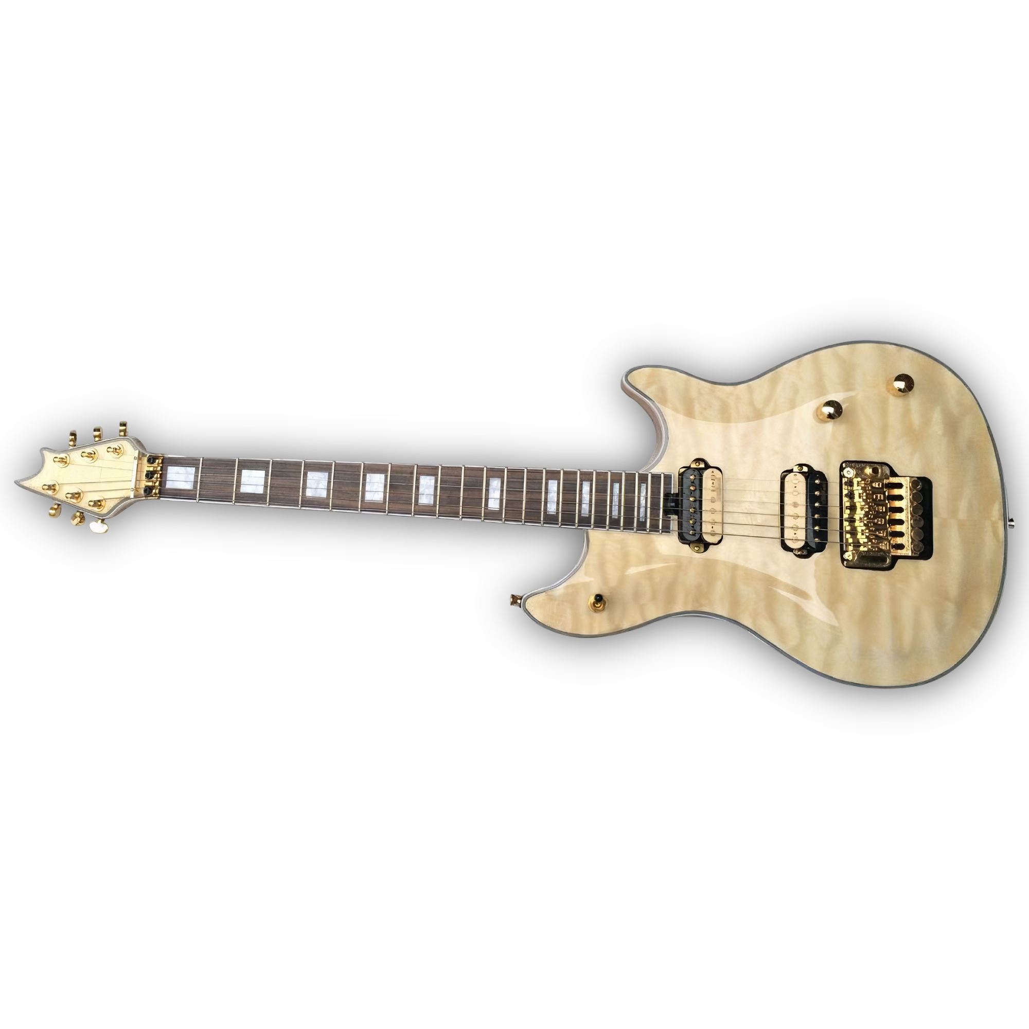 Custom Made Natural Finish Quilted Maple Top LP Style White 6 Strings Electric Guitar - Image 2