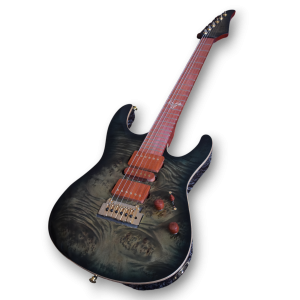 Custom Made Faded Trans Green Burst Finish Waterfall Burl Maple Carve Top Electric Guitar - Image 2