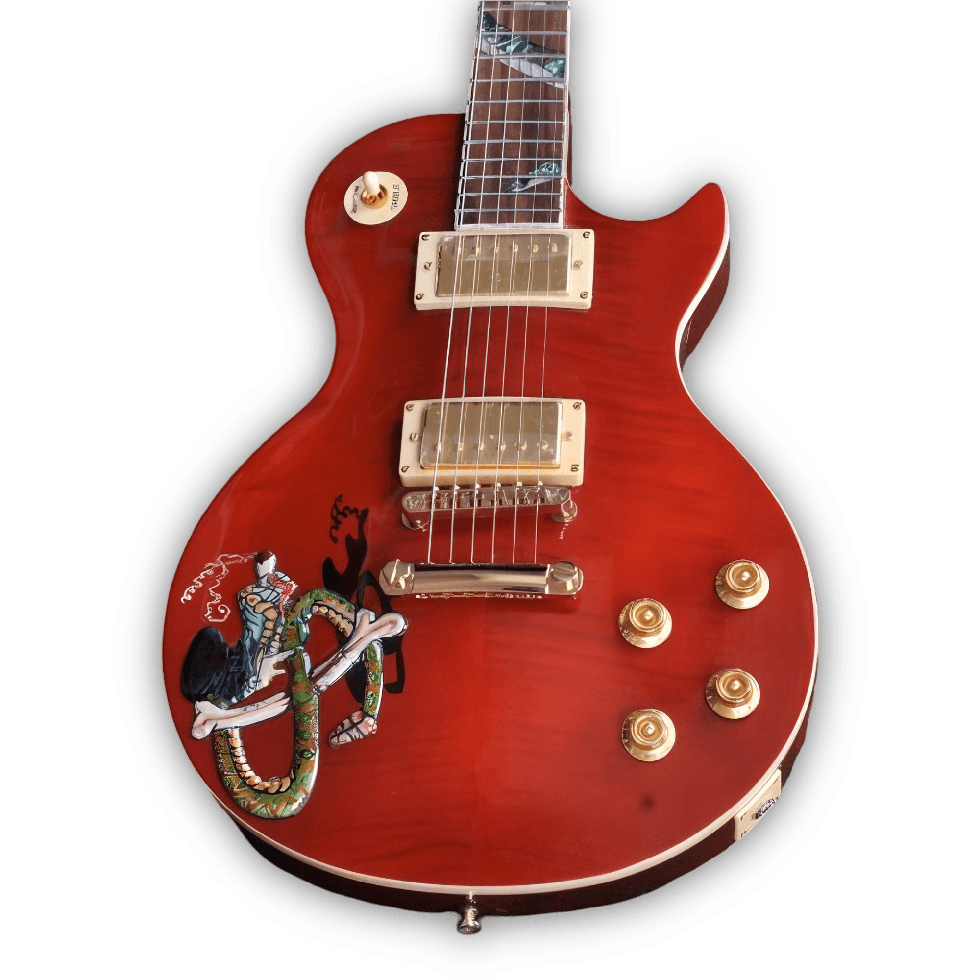 Custom Made Slash Snakepit Red Flame Maple Top Snake Inlay LP Style Electric Guitar