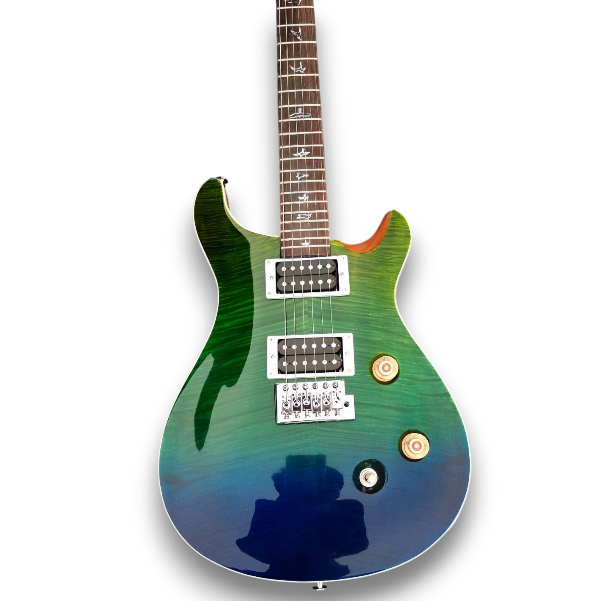 Custom Made Blud Green Fade Flame Maple Top Wood 6 Strings Electric Guitar - Image 4