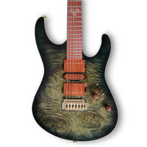 Custom Made Faded Trans Green Burst Finish Waterfall Burl Maple Carve Top Electric Guitar - Image 3