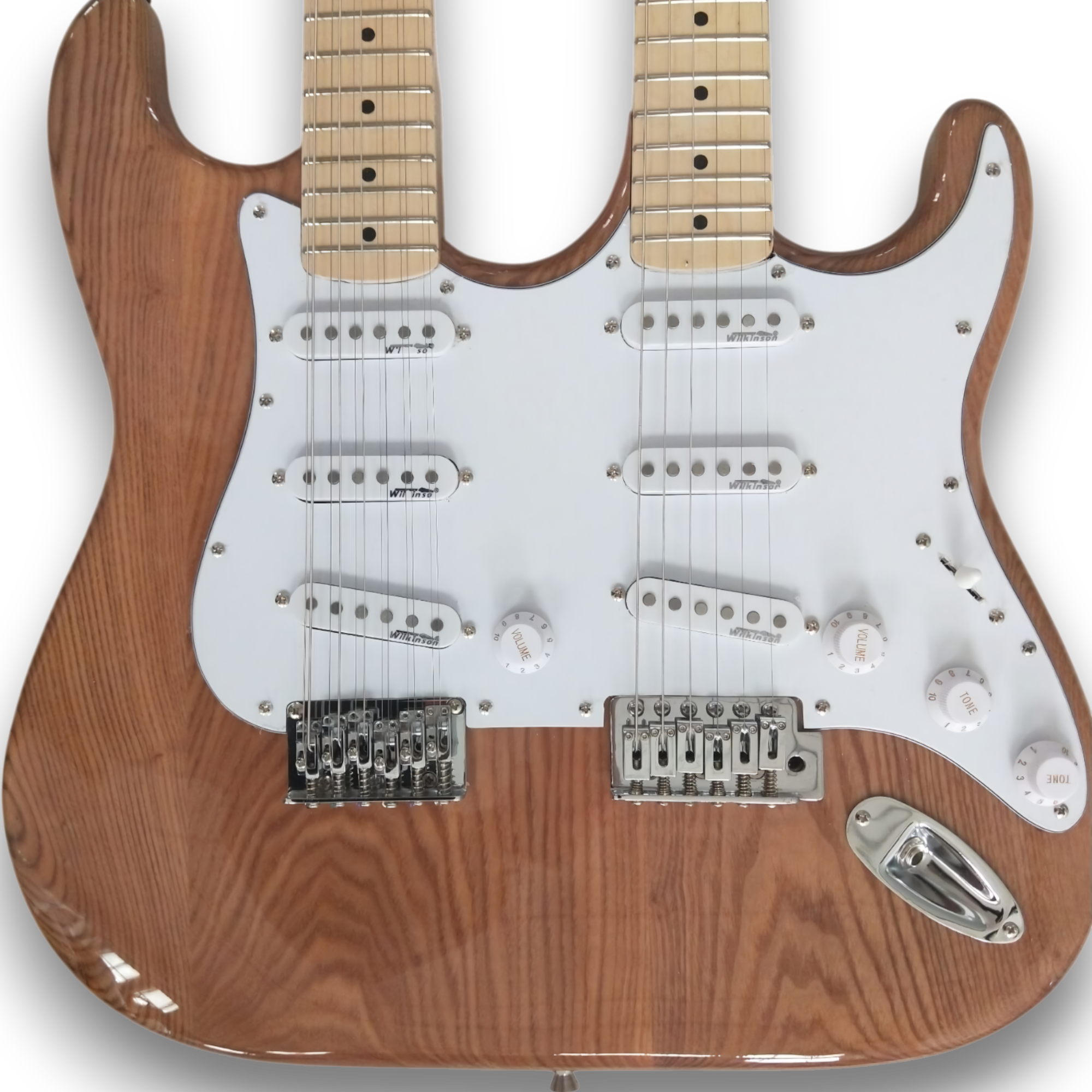 Custom Made Strat Style Natural Alder Wood Cream Double Neck 6 Strings 12 Strings Electric Guitar - Image 2