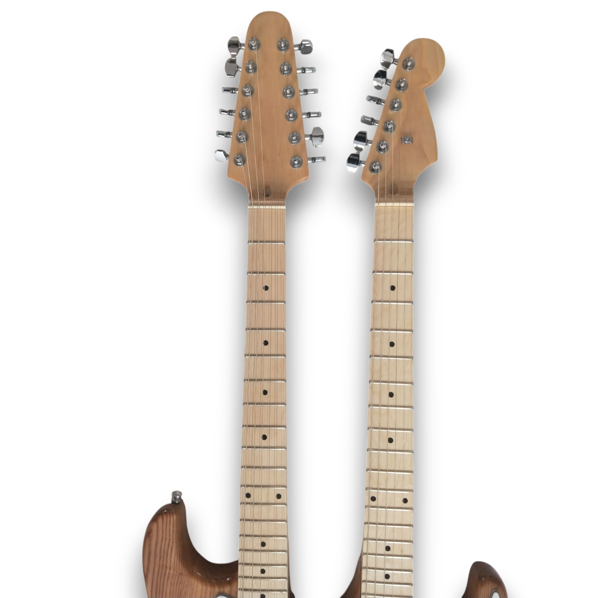 Custom Made Strat Style Natural Alder Wood Cream Double Neck 6 Strings 12 Strings Electric Guitar - Image 3