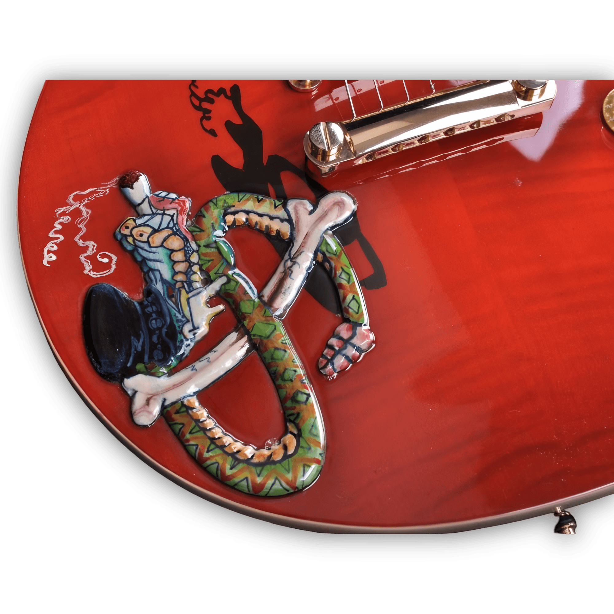 Custom Made Slash Snakepit Red Flame Maple Top Snake Inlay LP Style Electric Guitar - Image 4