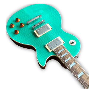 Custom Made LP Style Turquoise Green Flame Maple Top Electric Guitar - Image 2