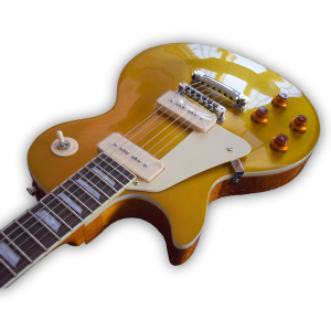 Custom Made LP Style Left Handed P90 Pickup Gold Top Electric Guitar - Image 3