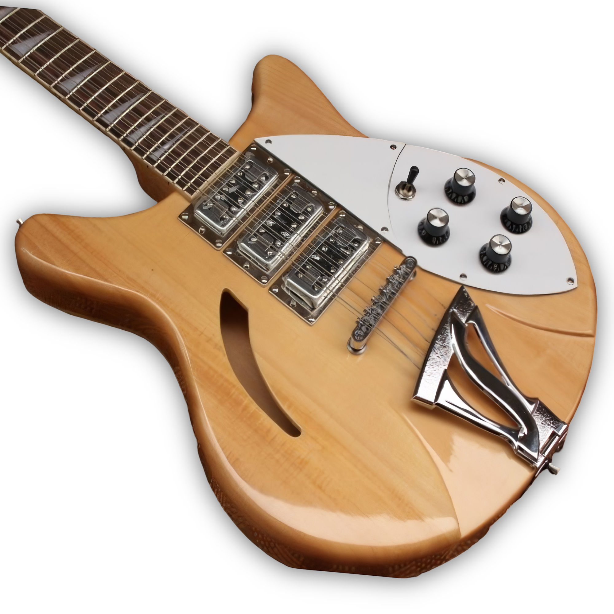Custom Made Semi-Hollow 370 12 Style Mapleglo Natural Wood 6 String Electric Guitar - Image 2