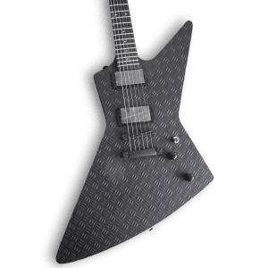 Custom Made James Hetfield Diamond Plate Style Explorer Black Electric Guitar - Image 2