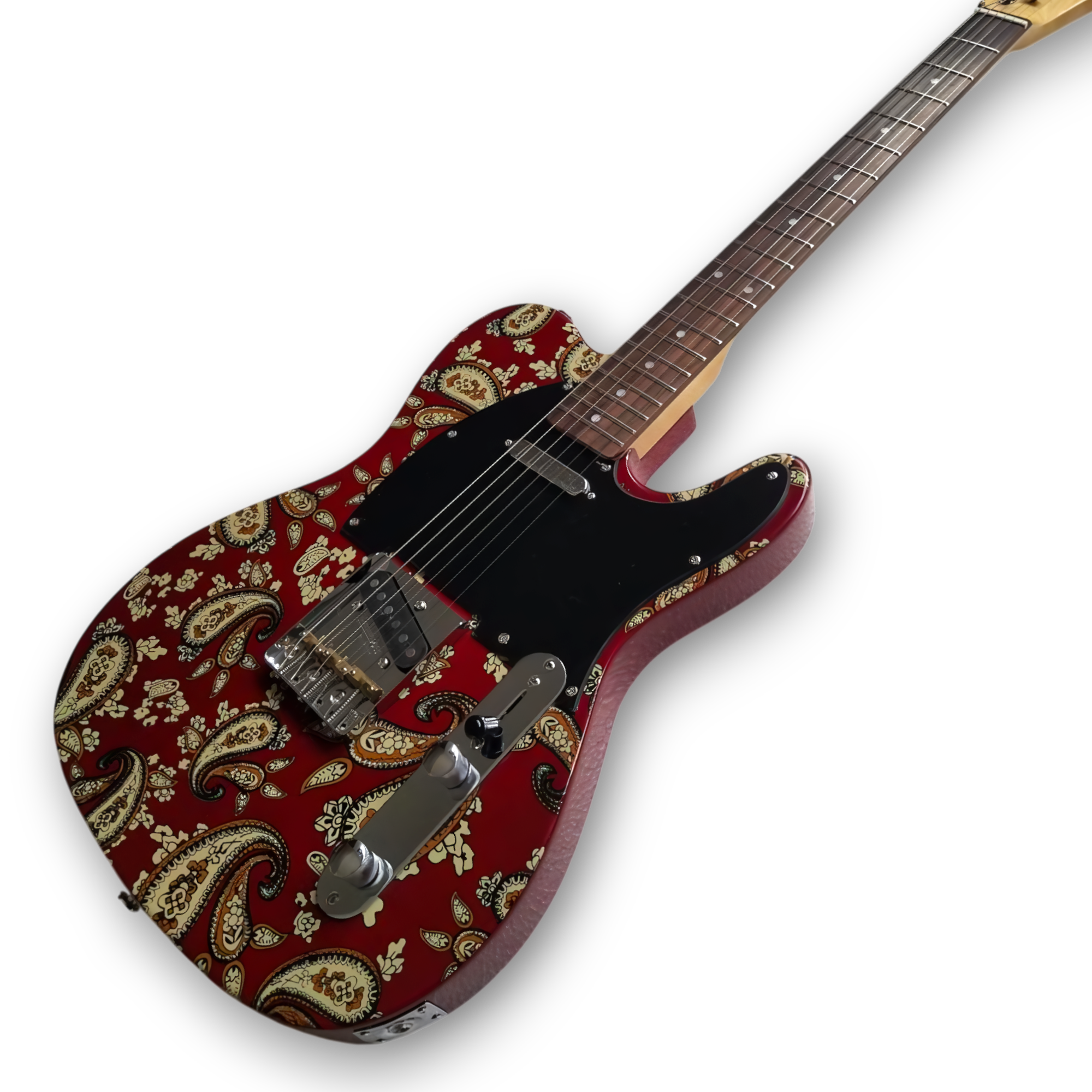 Custom Made Tele Style Red Paisley 6 Strings Electric Guitar - Image 3