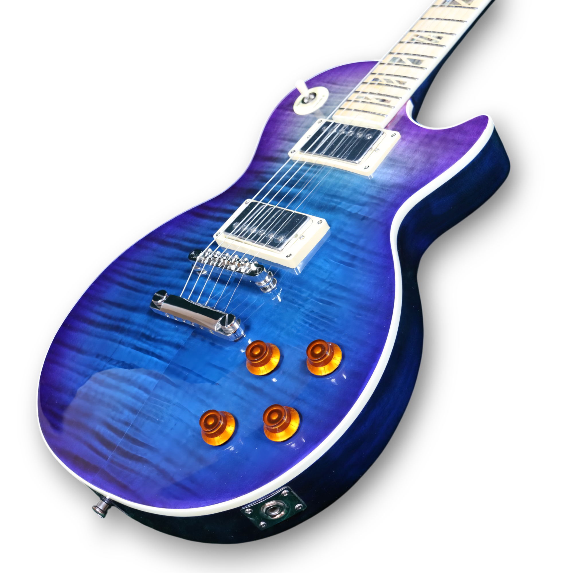 Custom Made Blueberry Burst Flame Maple Top LP Style Electric Guitar 6 Strings - Image 3