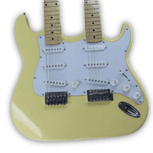 Custom Made Strat Style Yellow Cream Double Neck 6 Strings 12 Strings Electric Guitar - Image 2