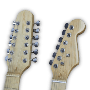Custom Made Strat Style Yellow Cream Double Neck 6 Strings 12 Strings Electric Guitar - Image 3