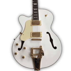 Custom Made Left Handed White Hollow Body Falcon Style 6 Strings Electric Guitar