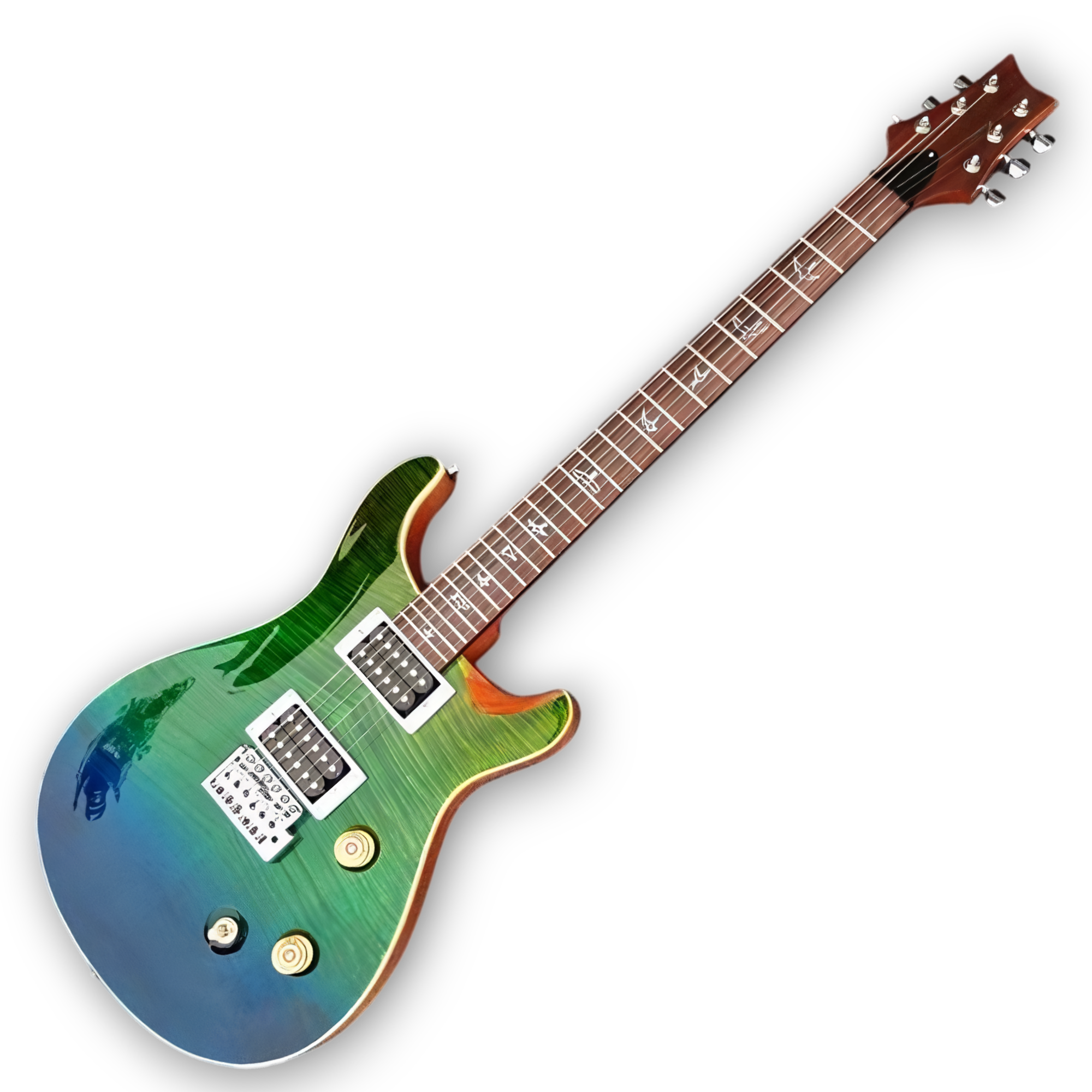 Custom Made Blud Green Fade Flame Maple Top Wood 6 Strings Electric Guitar - Image 3