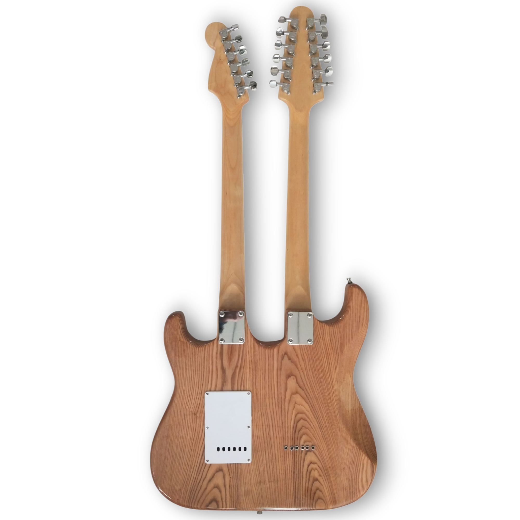 Custom Made Strat Style Natural Alder Wood Cream Double Neck 6 Strings 12 Strings Electric Guitar - Image 4