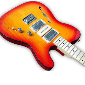 Custom Made Cherry Burst Flame Maple Top Tele Thinline Style 6 Strings Electric Guitar - Image 2