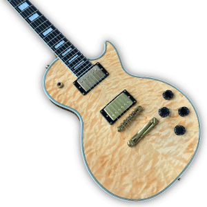 Custom Made Natural Quilted Maple Top Finish 6 Strings LP Style Electric Guitar