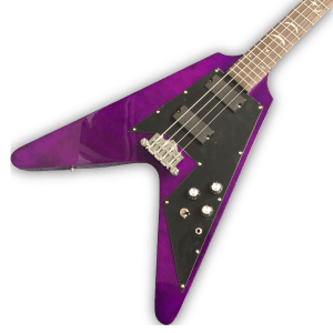 Custom Made Trans Purple Flying V Style 4 Strings Electric Bass