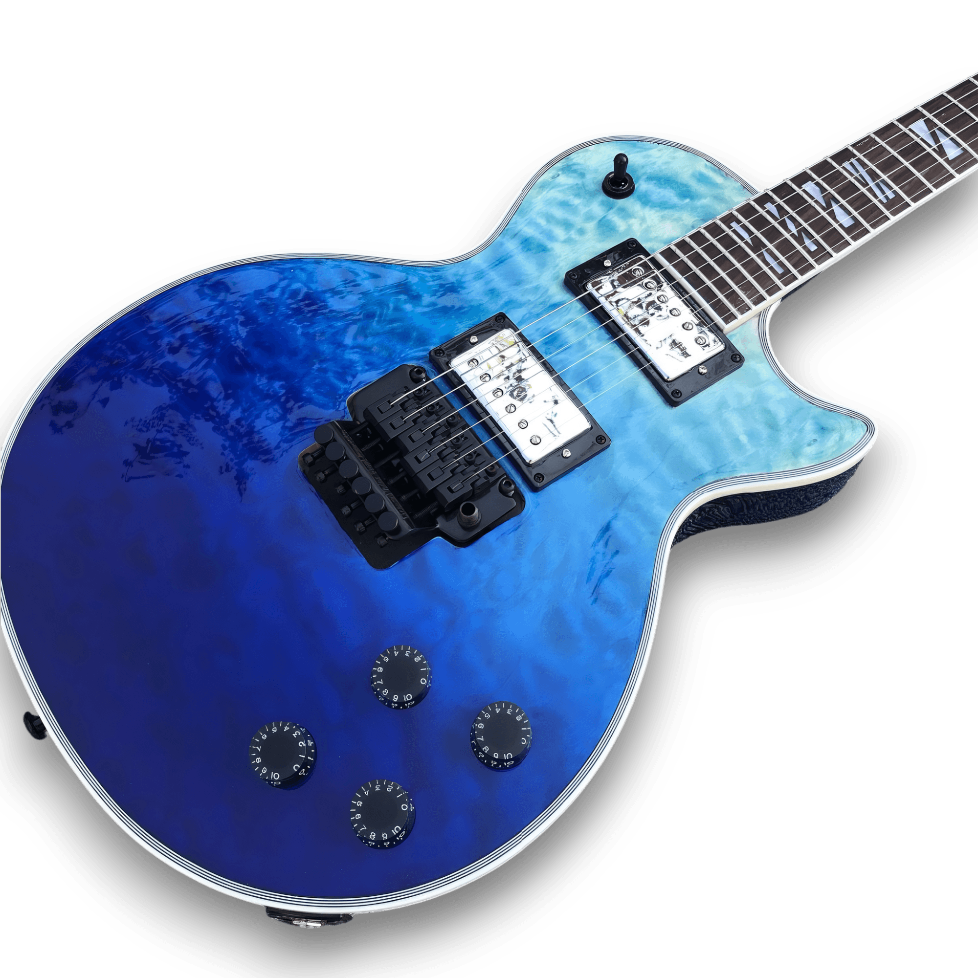 Custom Made LP Style Ocean Fade Blue Quilted Maple Top Electric Guitar