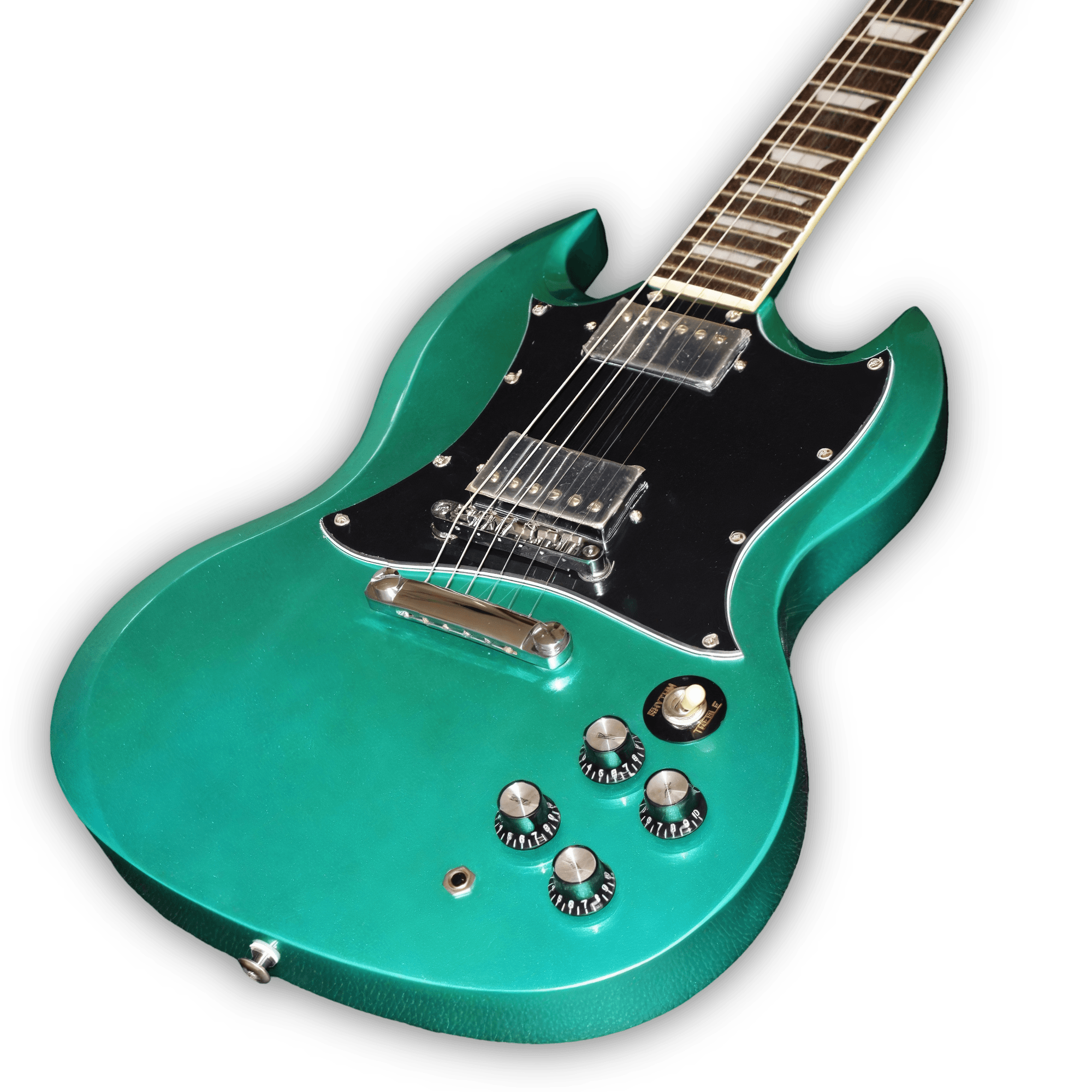 Custom Made Metallic Teal Green Doubles Cutaway SG Style 6 Strings Electric Guitar - Image 2