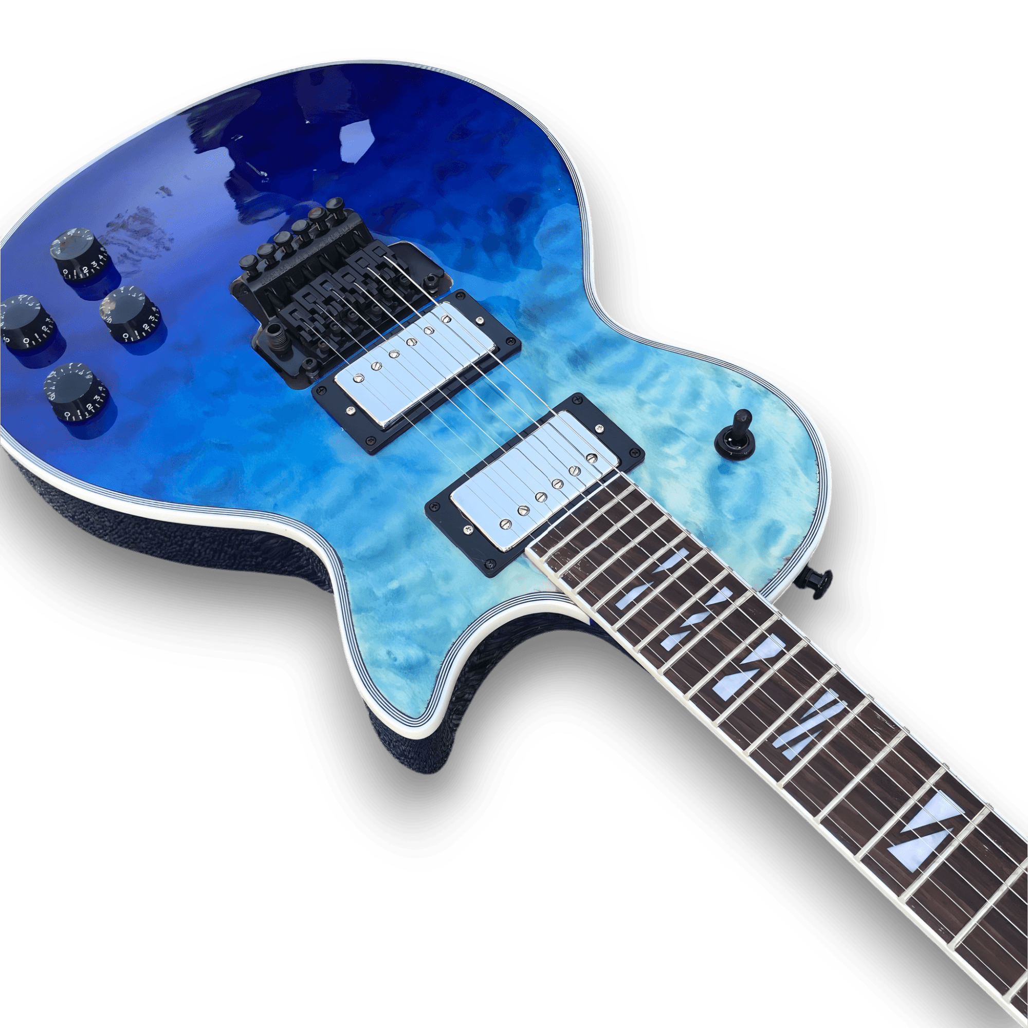 Custom Made LP Style Ocean Fade Blue Quilted Maple Top Electric Guitar - Image 2