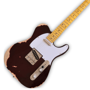 Custom Made Aged Wine Red Heavy Relic Tele Style 6 Strings Electric Guitar - Image 2