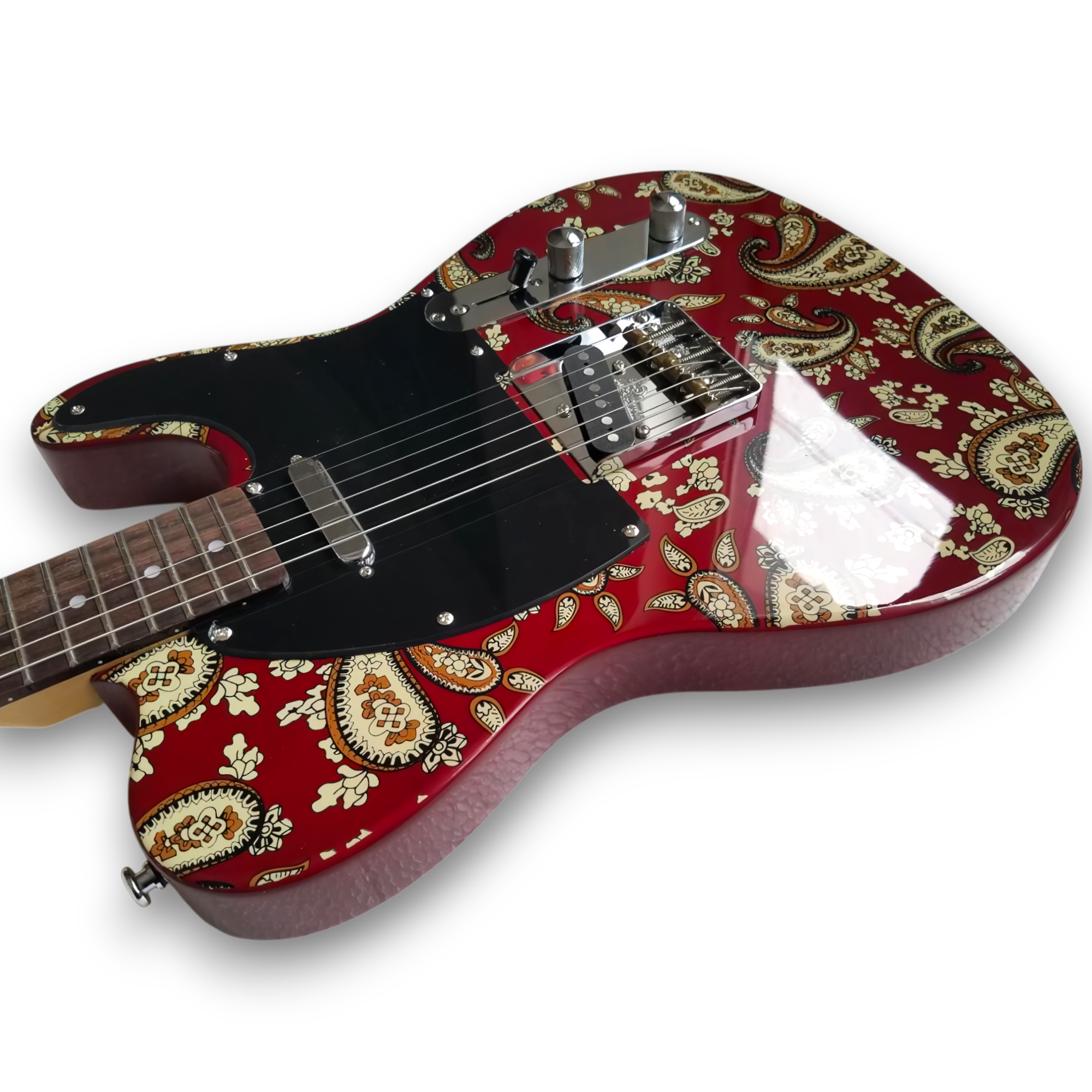 Custom Made Tele Style Red Paisley 6 Strings Electric Guitar - Image 4
