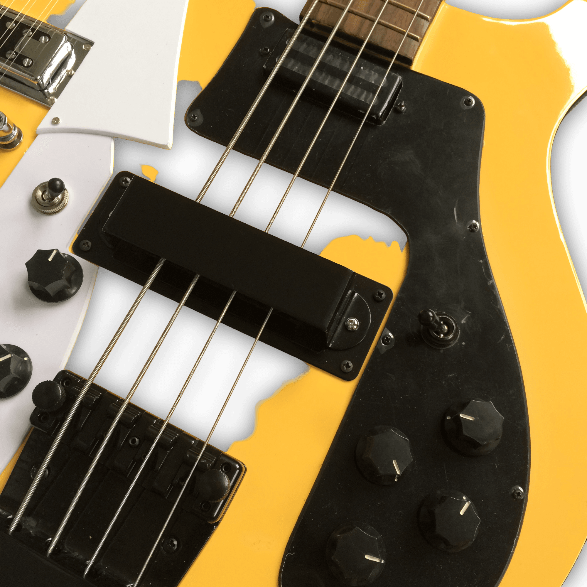 Custom Made Double Neck Yellow 4080 Style 4 Strings Bass & 6 Strings Electric Guitar - Image 4