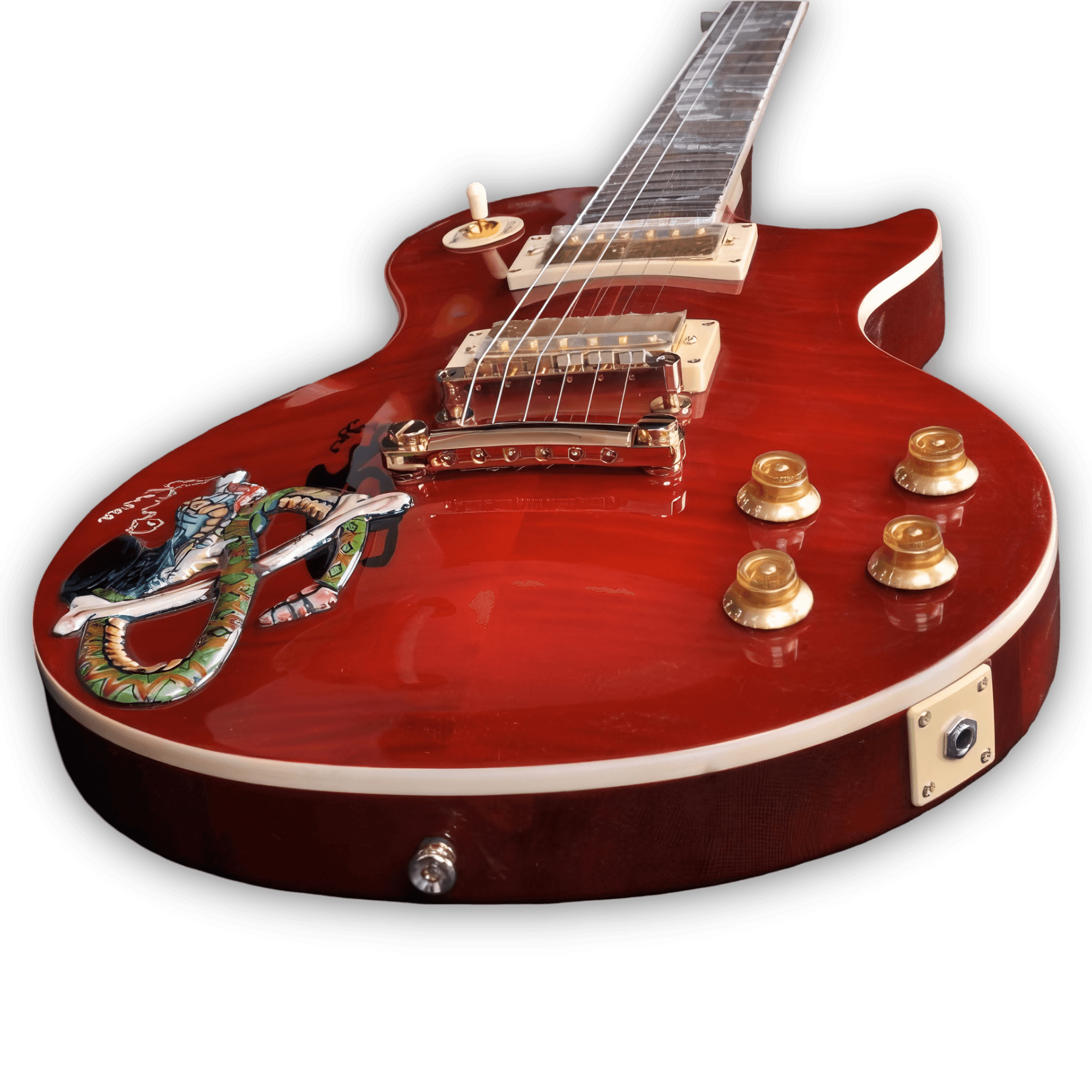 Custom Made Slash Snakepit Red Flame Maple Top Snake Inlay LP Style Electric Guitar - Image 3