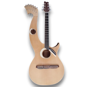 Custom Made Natural Maple Finish Red Head Double Neck Harp Eclipse Style Acoustic Guitar