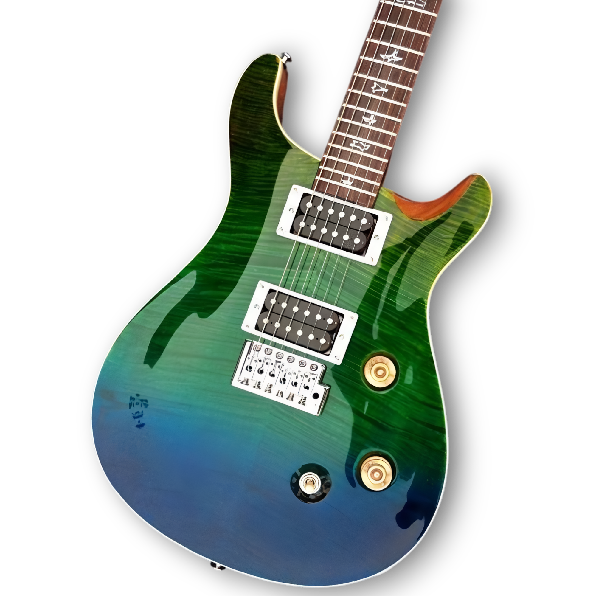 Custom Made Blud Green Fade Flame Maple Top Wood 6 Strings Electric Guitar - Image 5