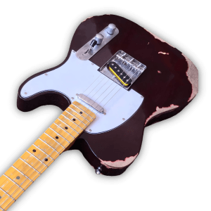 Custom Made Aged Wine Red Heavy Relic Tele Style 6 Strings Electric Guitar - Image 3
