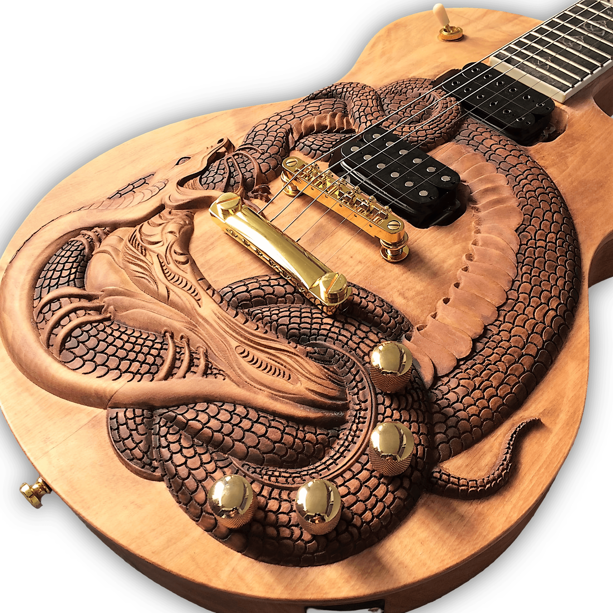 Custom Made Carved Snake LP Style 6 Strings Electric Guitar - Image 2