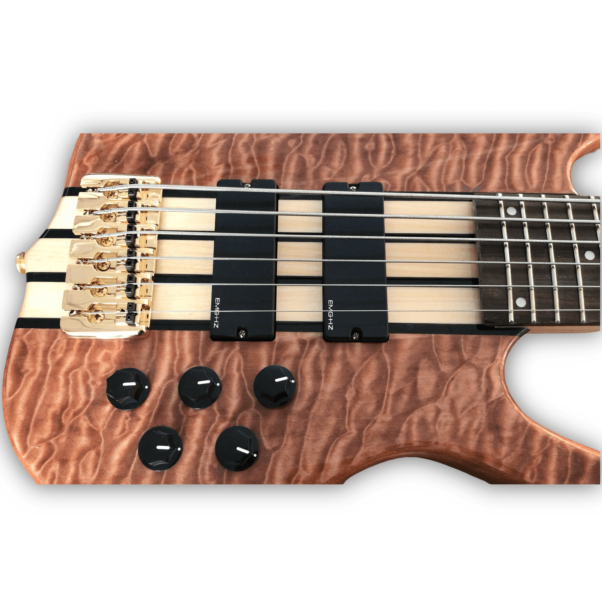 Custom Made Elite Style Quilted Maple Top 6 String Electric Bass - Image 3